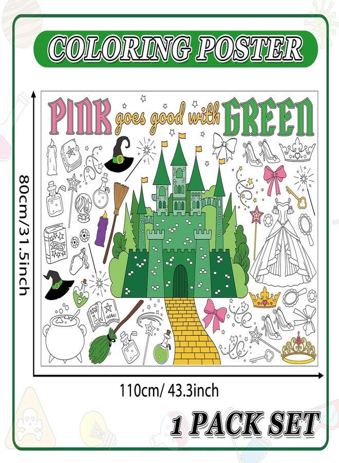 MinFyberd Witch Giant Coloring Poster Large Castle Coloring Sheet Big Pink Goes Good with Green Themed Color Tablecloth Book Page for Halloween Witches Crafts Supplies Home Activities - Image 2
